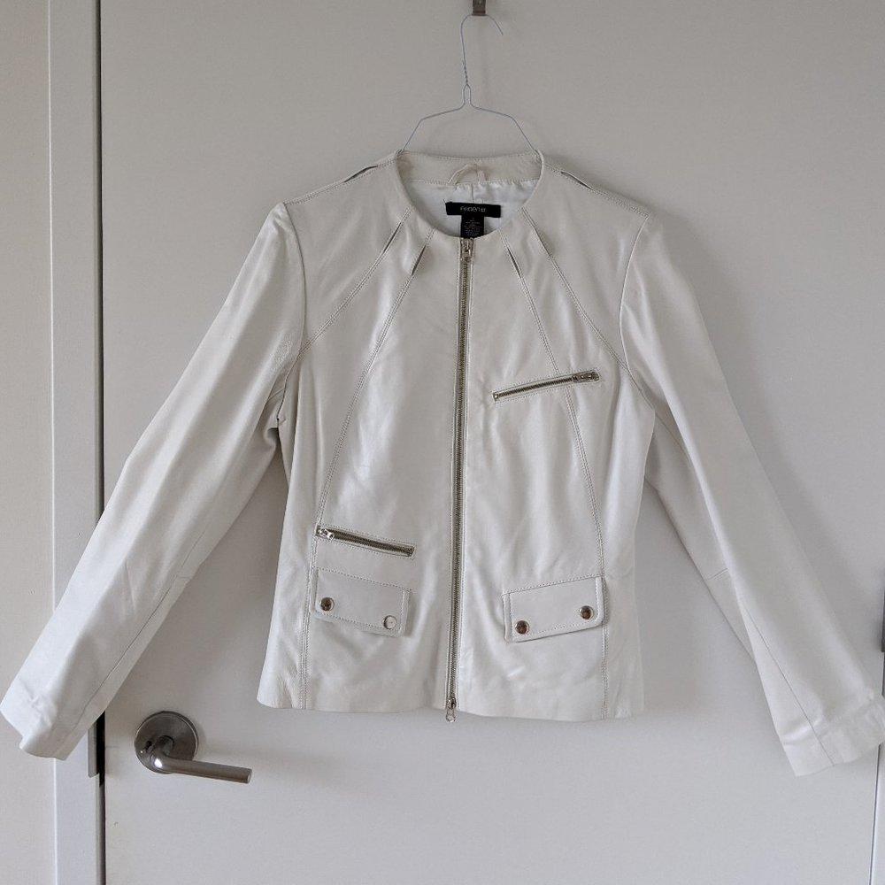 White Leather Jacket with optional scarf slit